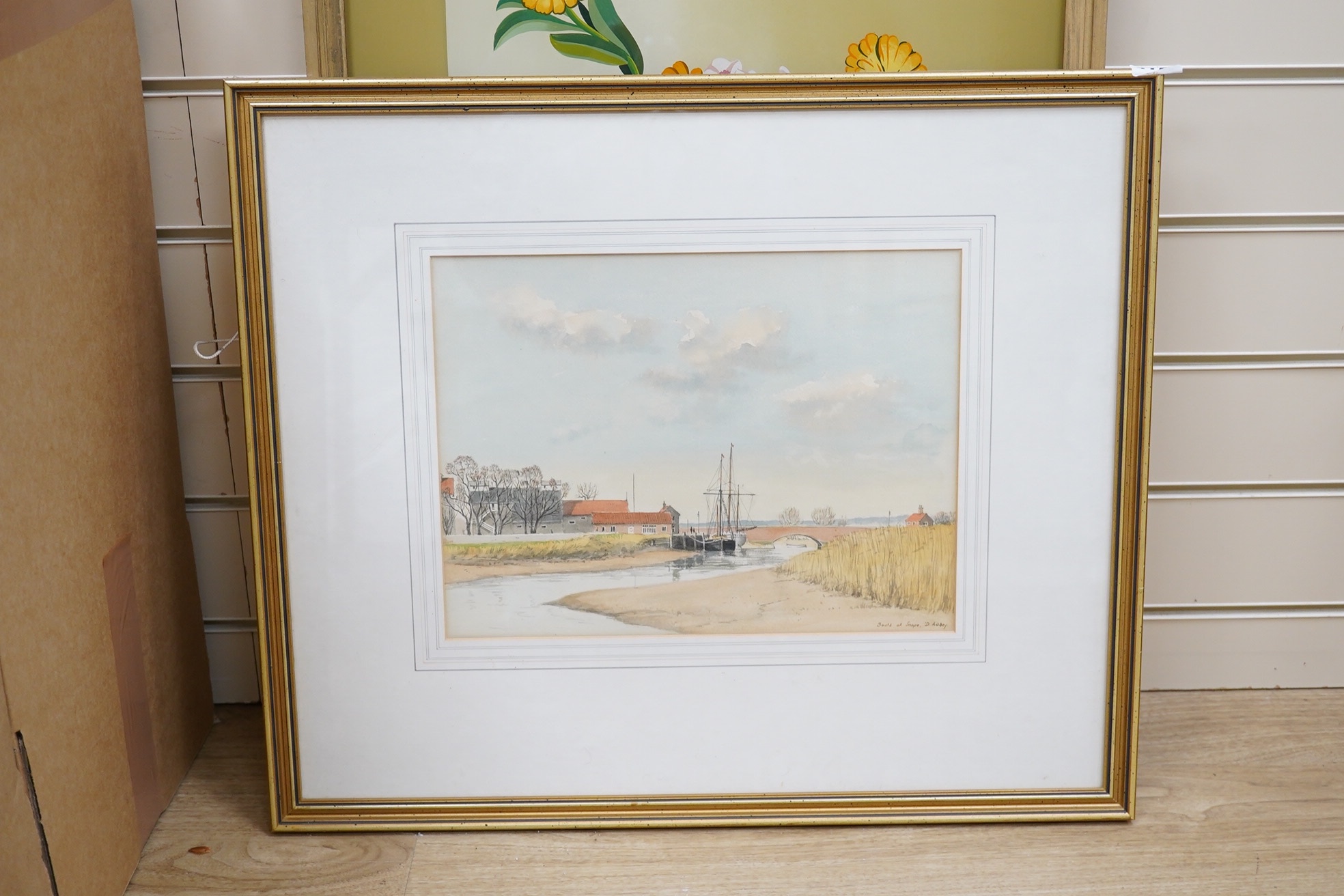 David Addey (b.1933), watercolour, ‘Boats at Snape’, signed and dated 1986 verso, 25 x 33cm. Condition - good